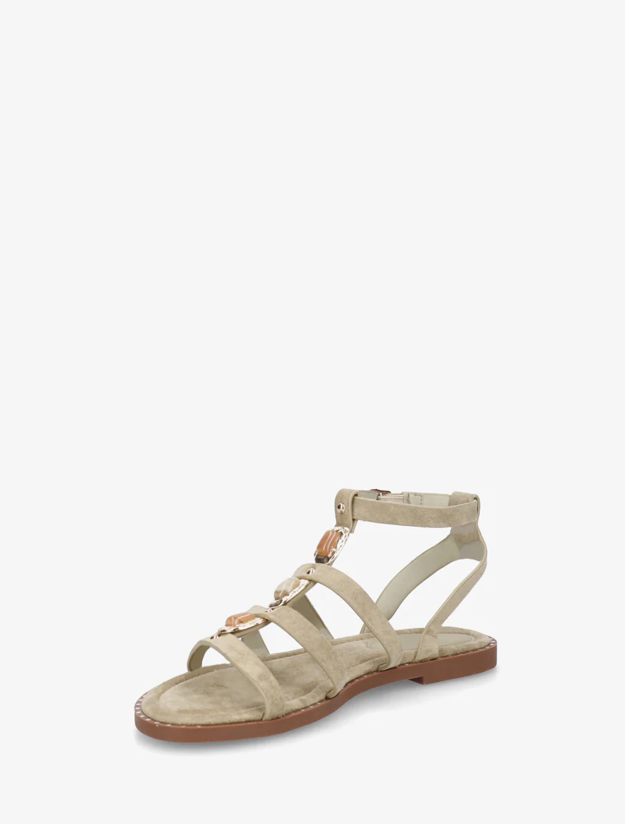 Suède sandalen met drie stenen inzetstuk - Licht kaki - Image 3