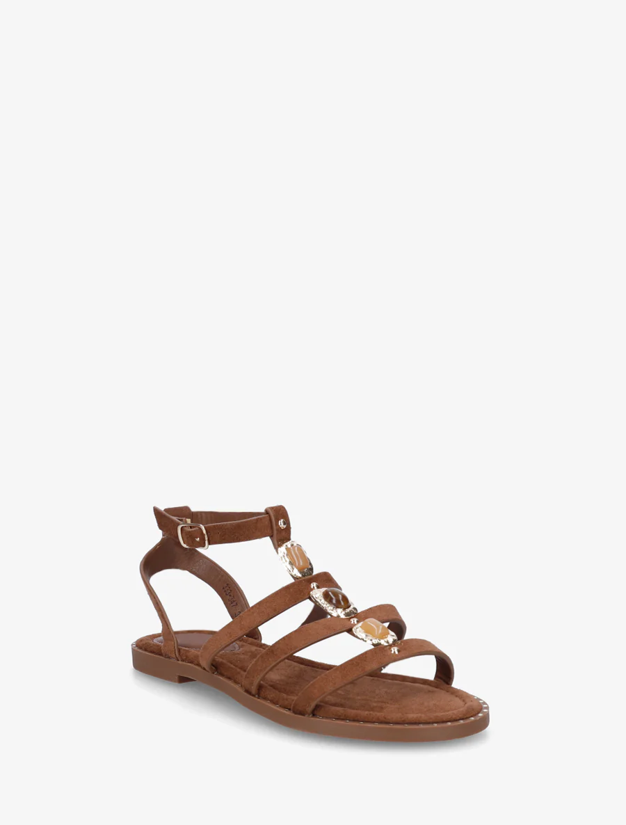 Suède sandalen met drie stenen inzetstuk - Bruin - Image 2