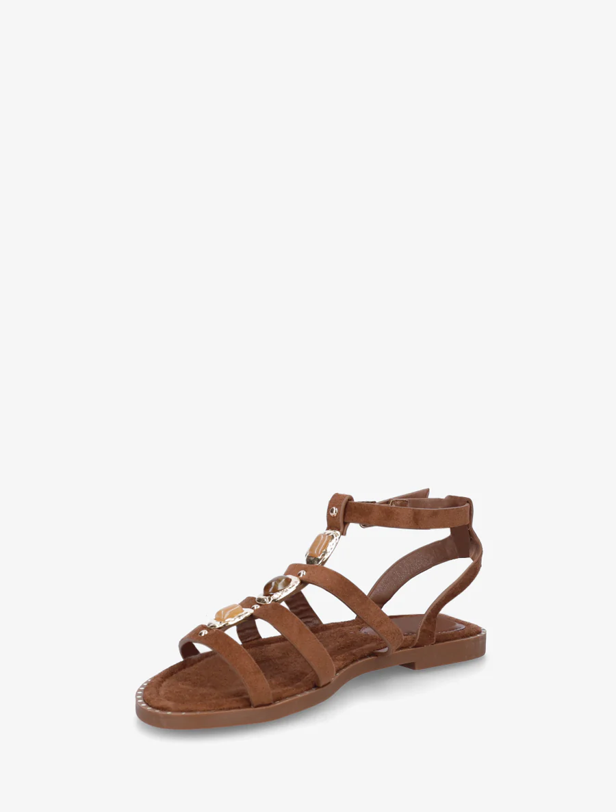 Suède sandalen met drie stenen inzetstuk - Bruin - Image 3