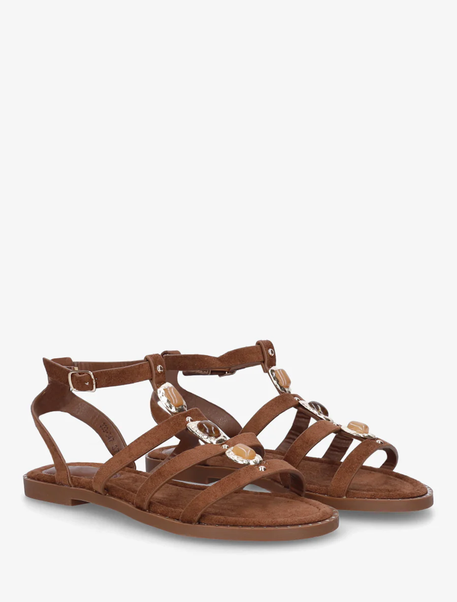 Suède sandalen met drie stenen inzetstuk - Bruin - Image 4