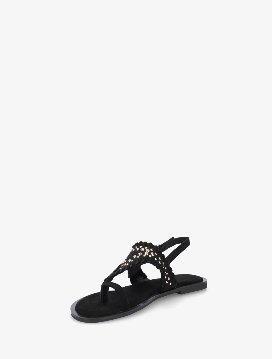 Suède sandalen met een riem met studs. - Zwart - Image 3