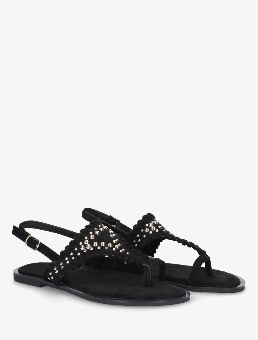 Suède sandalen met een riem met studs. - Zwart - Image 4
