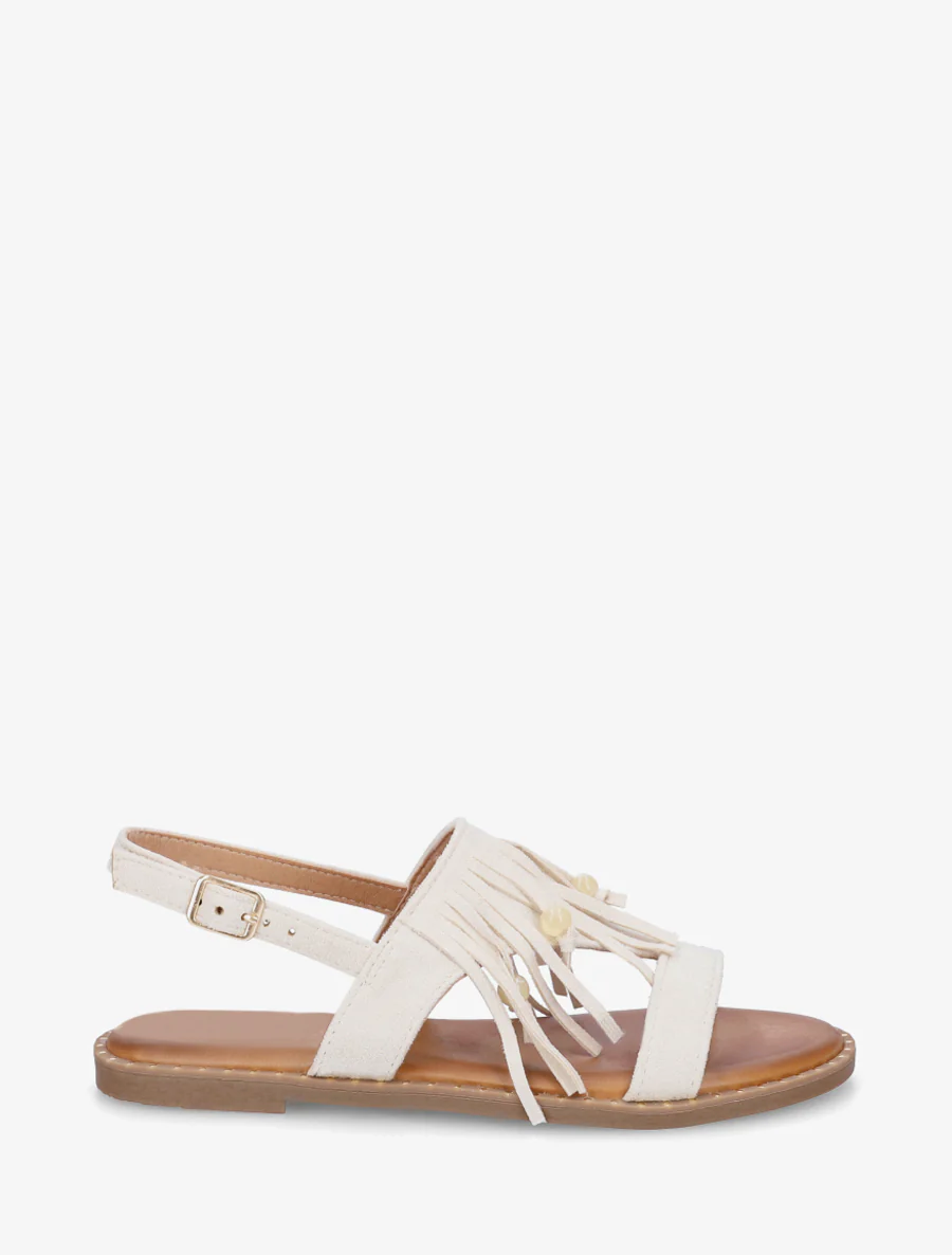 Suède sandalen met franjes en kralen - Beige