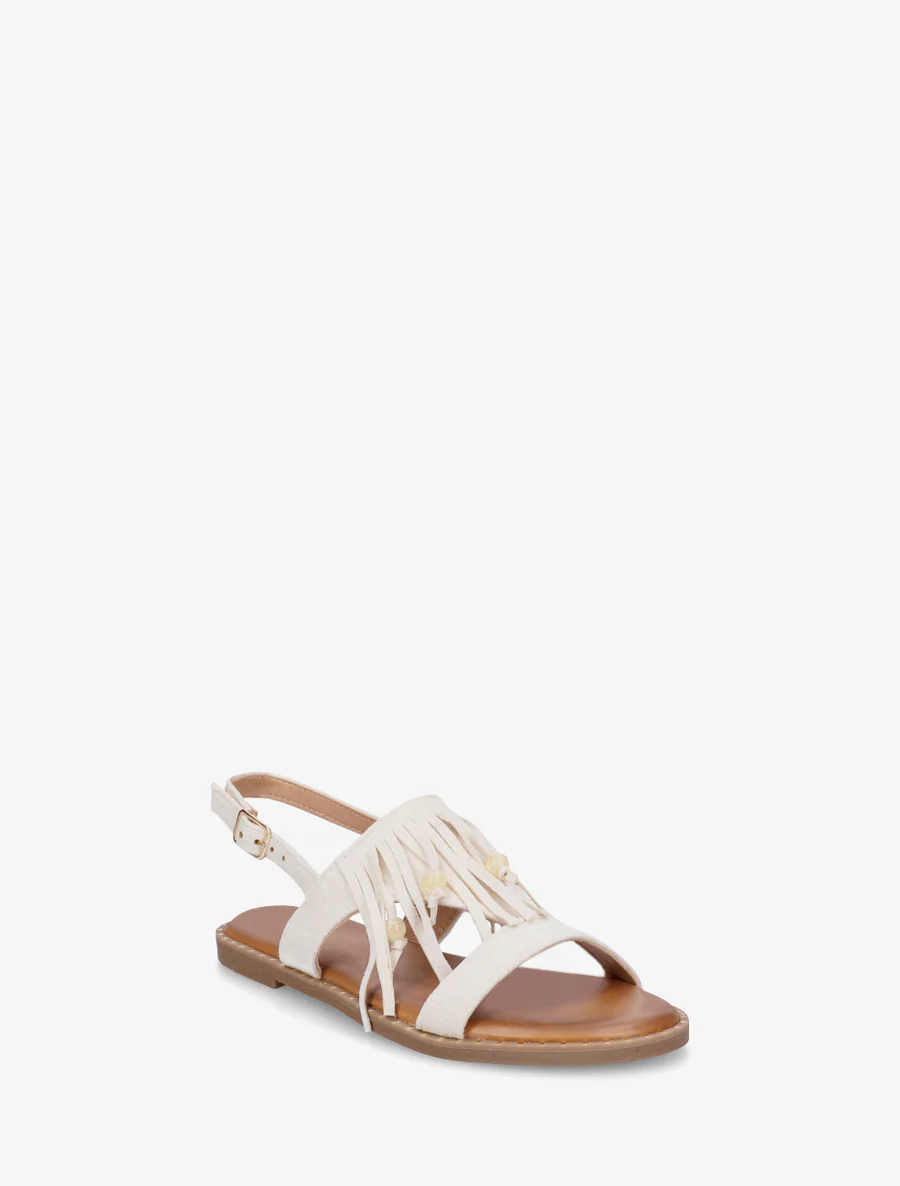 Suède sandalen met franjes en kralen - Beige - Image 2