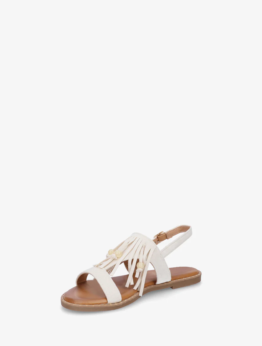 Suède sandalen met franjes en kralen - Beige - Image 3