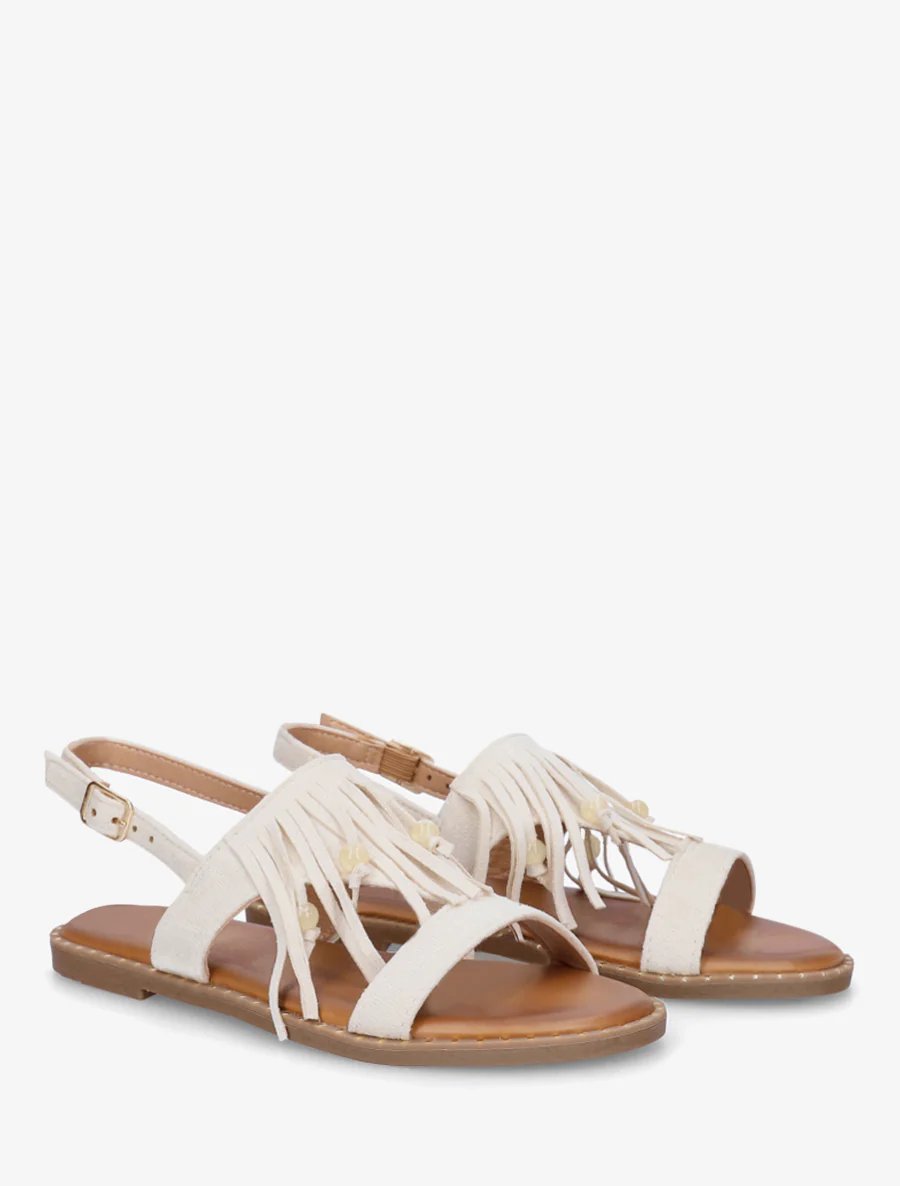 Suède sandalen met franjes en kralen - Beige - Image 4