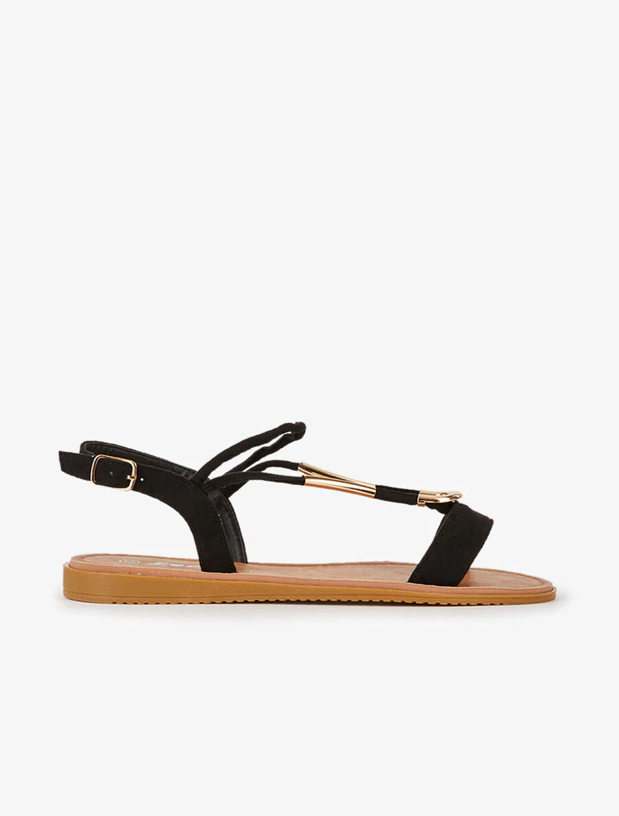Suède sandalen met gestileerde band - zwart