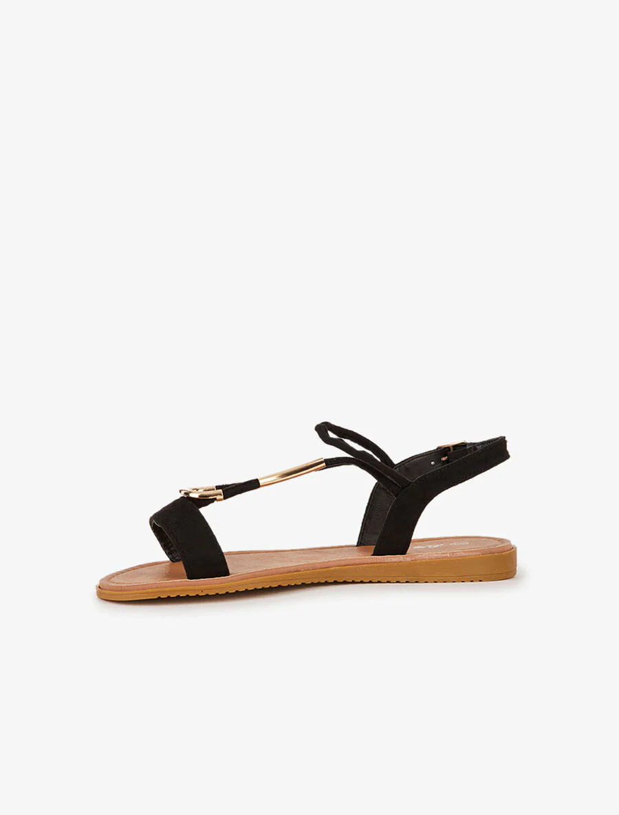 Suède sandalen met gestileerde band - zwart - Image 3