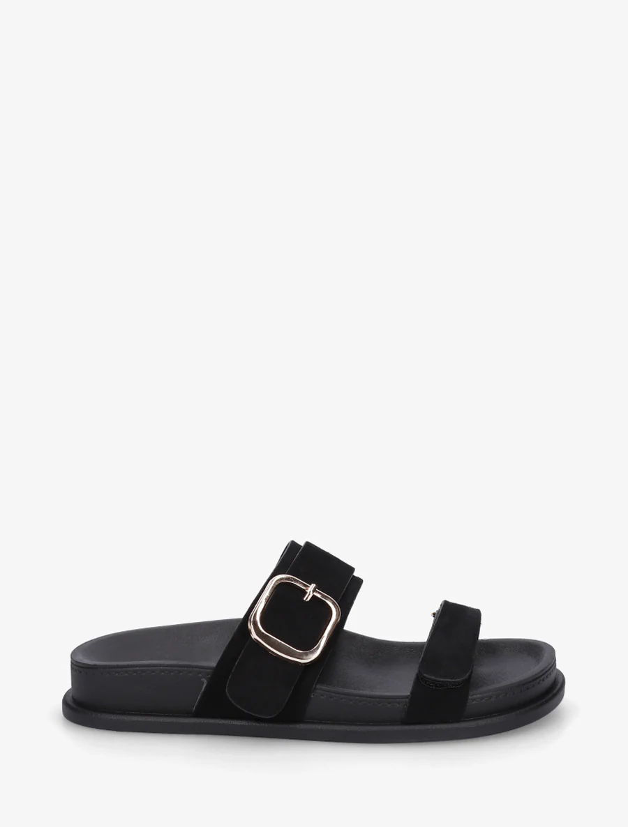 Suède sandalen met klittenband. - Zwart