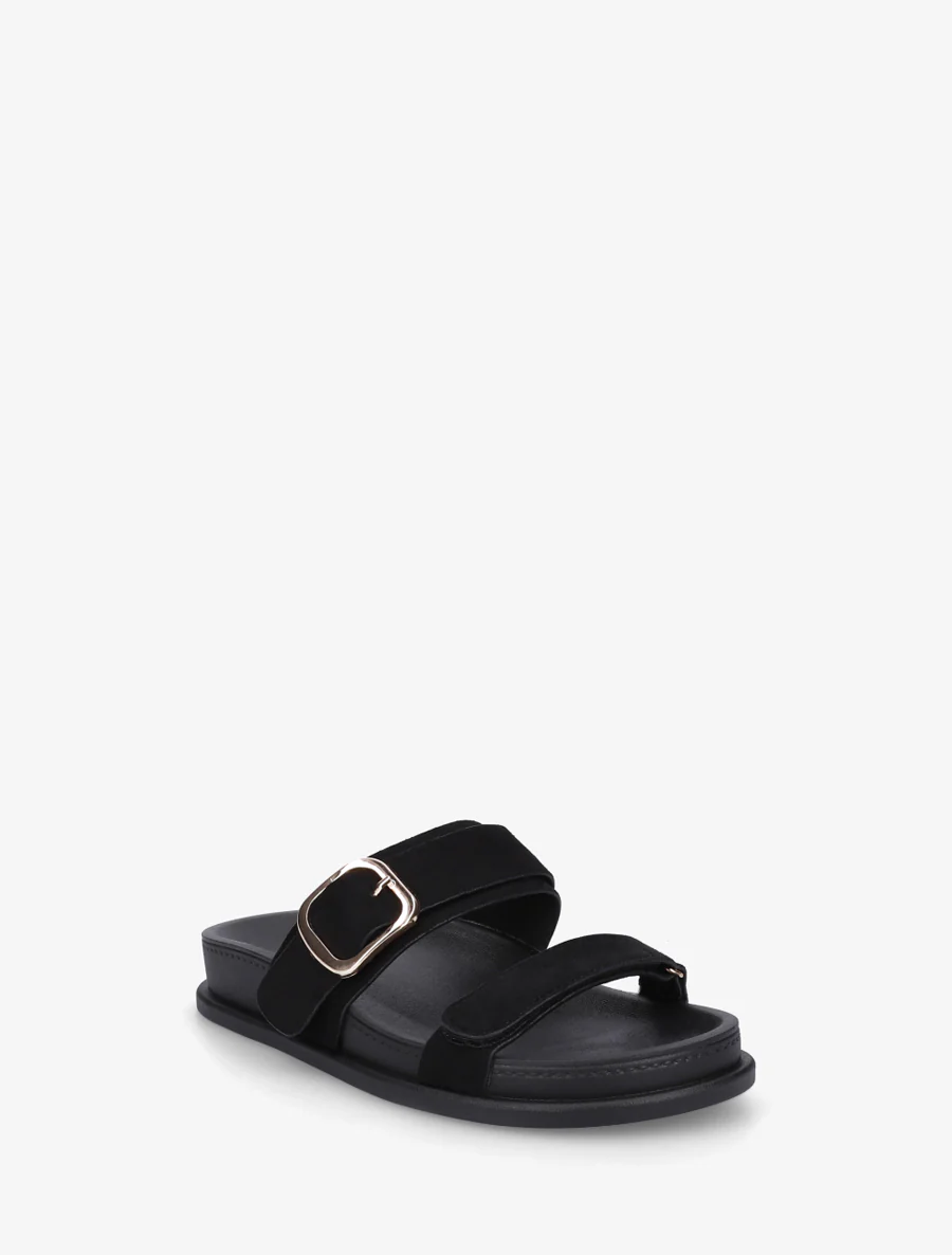 Suède sandalen met klittenband. - Zwart - Image 2