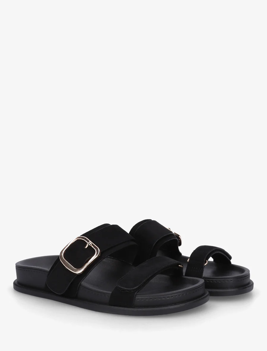 Suède sandalen met klittenband. - Zwart - Image 4