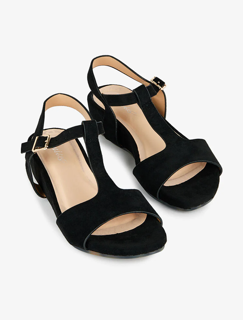 Suède sandalen met T-bandje - zwart