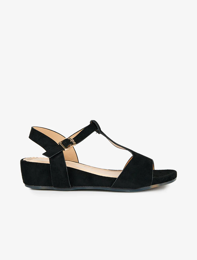 Suède sandalen met T-bandje - zwart - Image 2
