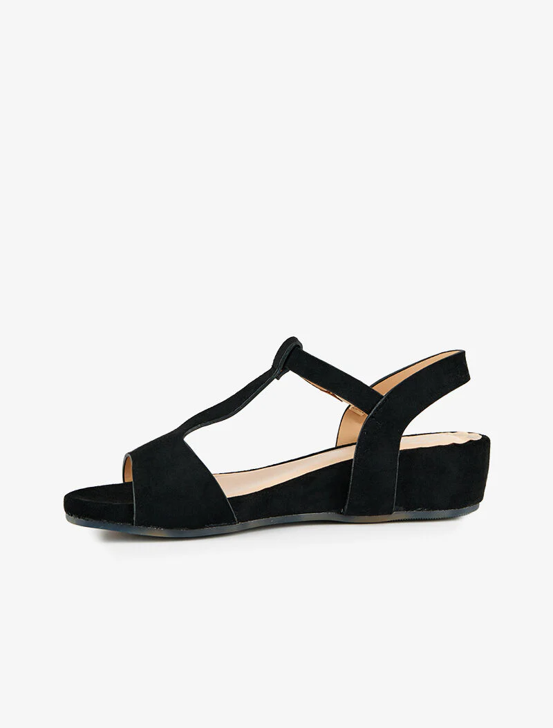 Suède sandalen met T-bandje - zwart - Image 4
