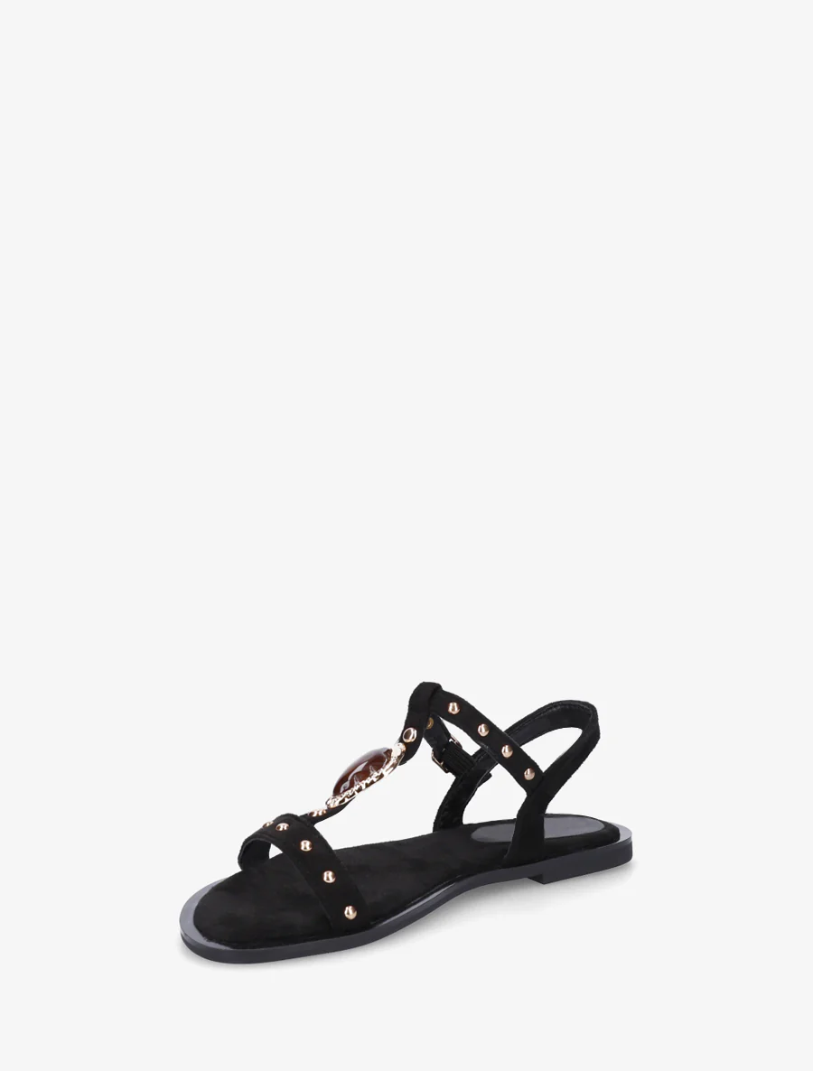 Suède sandalen met sierlijke inzetstukken - Zwart - Image 3