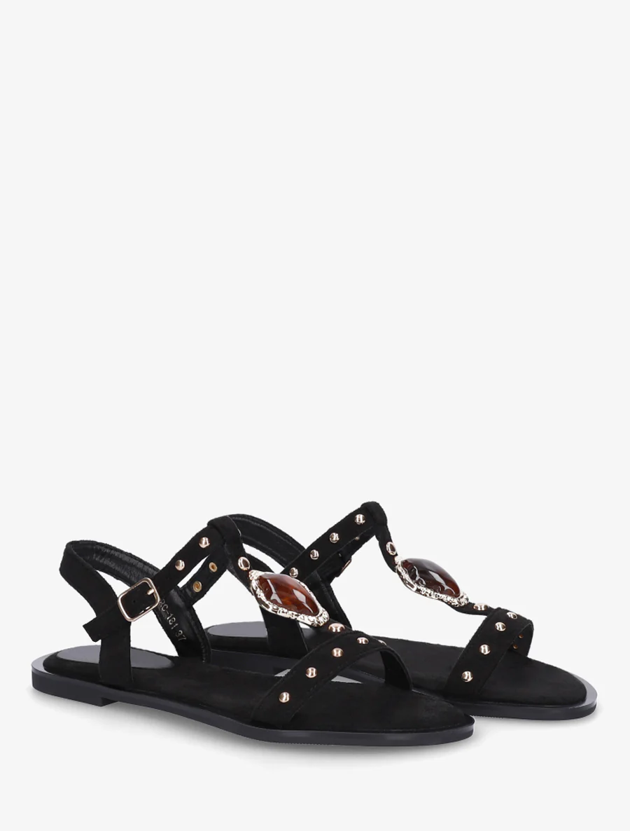 Suède sandalen met sierlijke inzetstukken - Zwart - Image 4