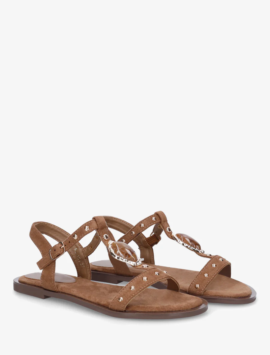 Suède sandalen met sierlijke inzetstukken - Bruin - Image 4