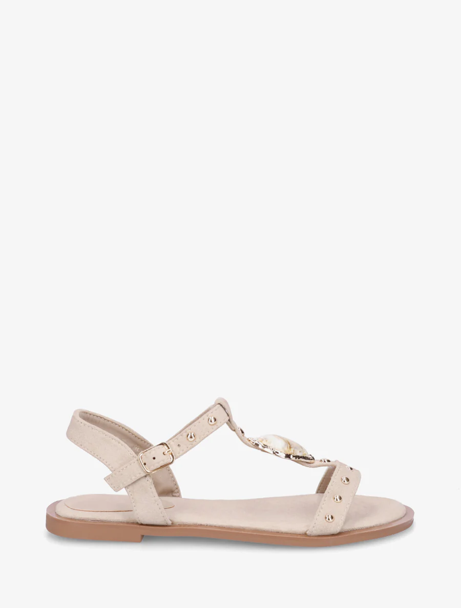 Suède sandalen met sierlijke inzetstukken - Beige