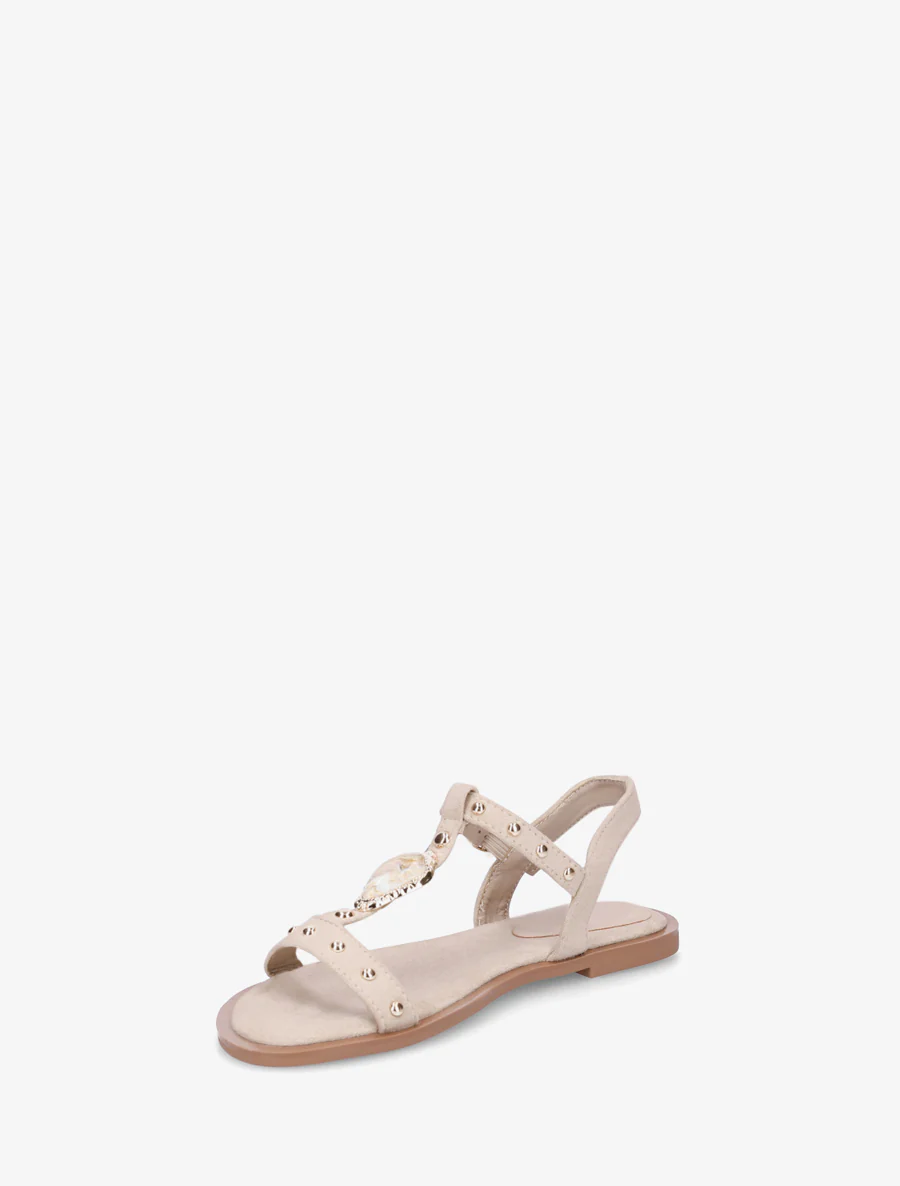 Suède sandalen met sierlijke inzetstukken - Beige - Image 3
