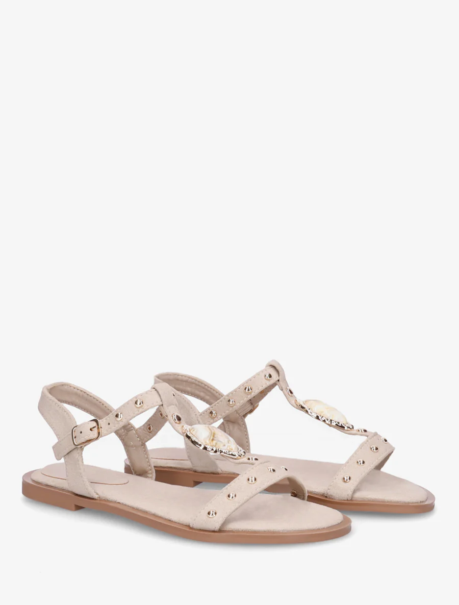 Suède sandalen met sierlijke inzetstukken - Beige - Image 4