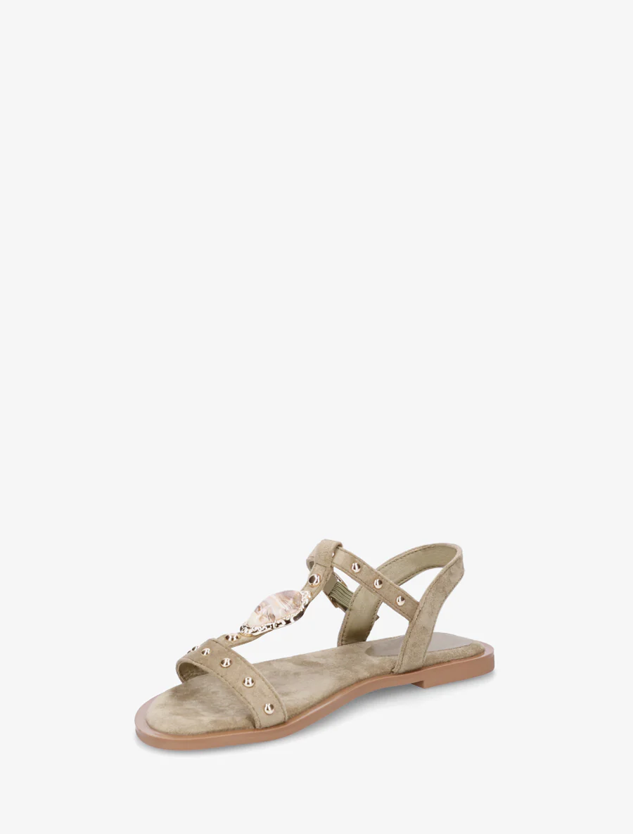 Suède sandalen met sierlijke inzetstukken - Kaki - Image 3