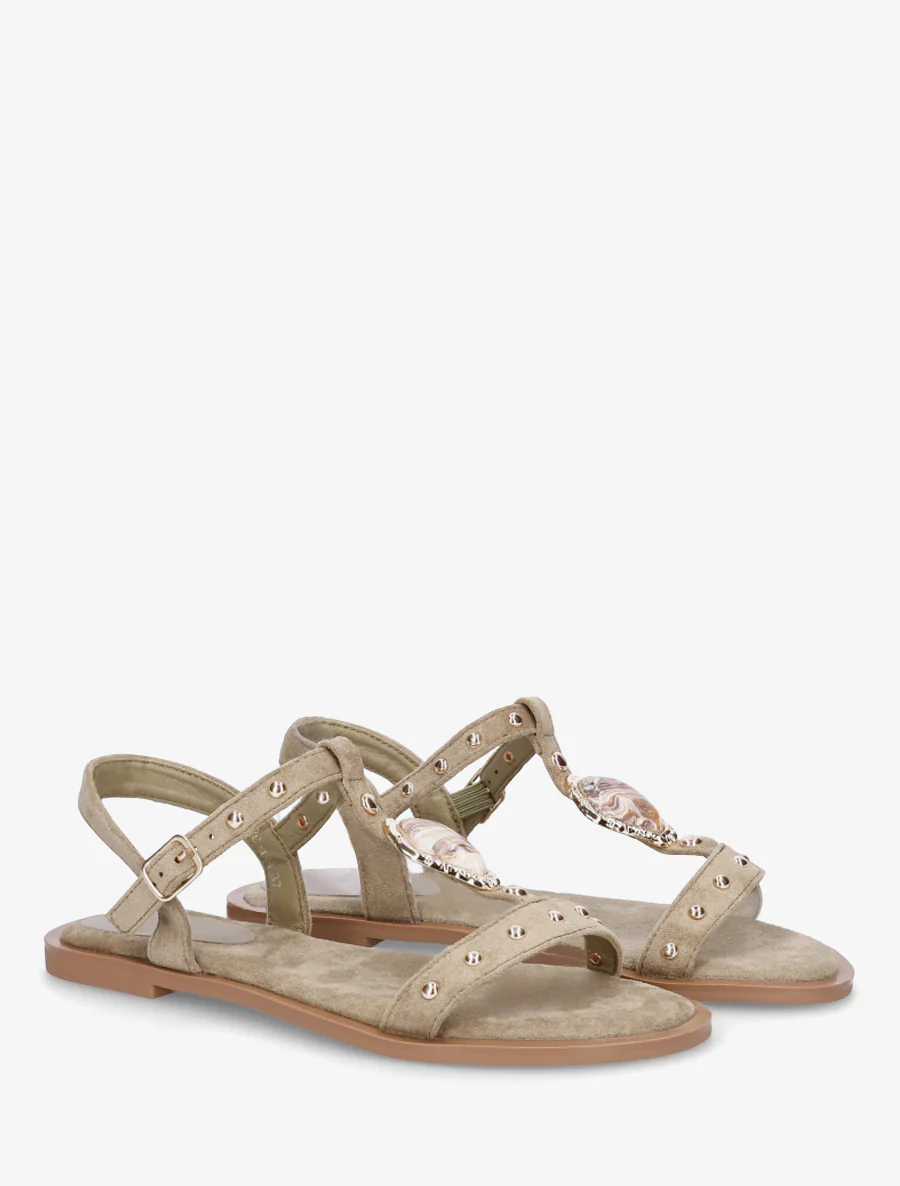 Suède sandalen met sierlijke inzetstukken - Kaki - Image 4