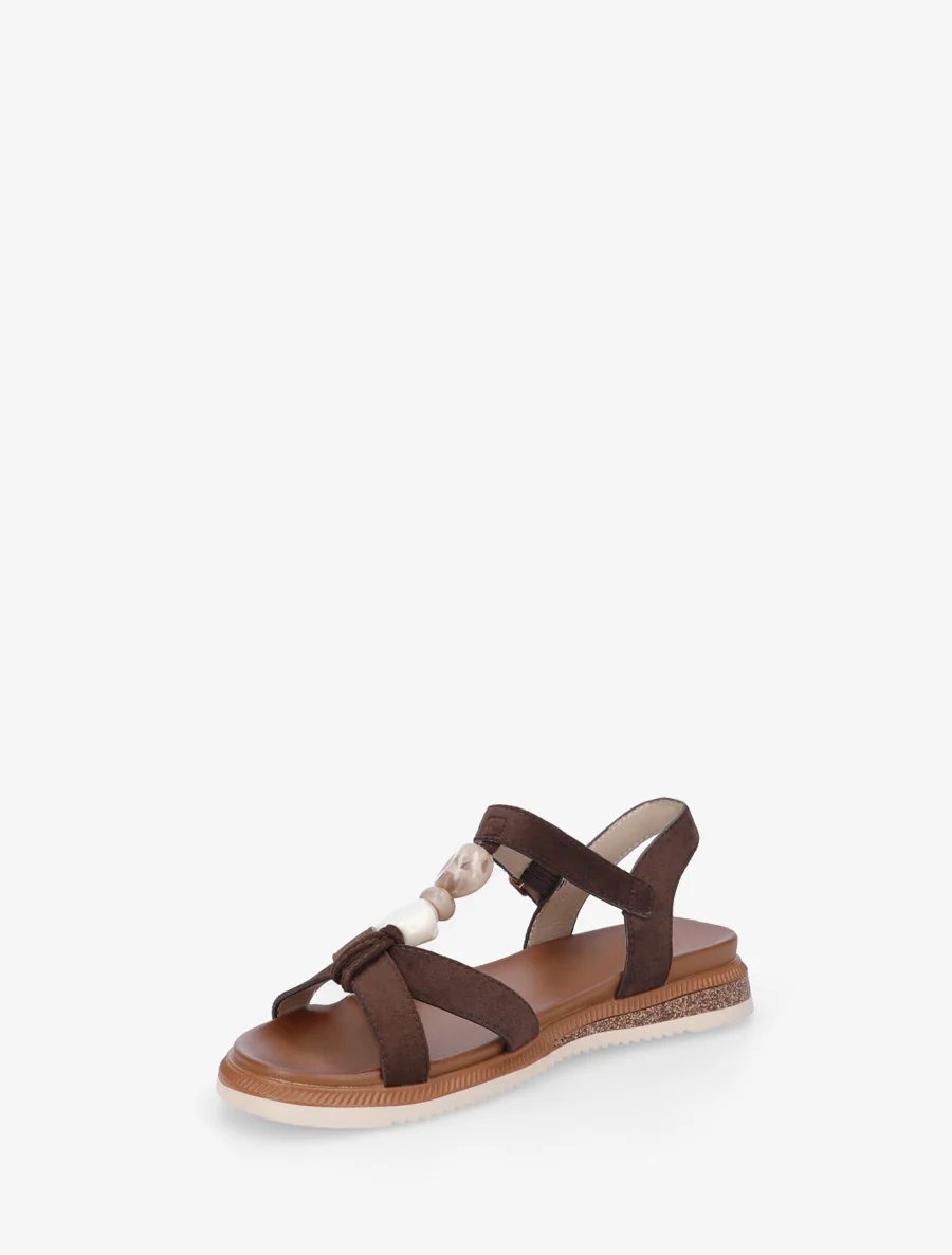Suède sandalen met sierstenen inzetten. - Bruin - Image 3