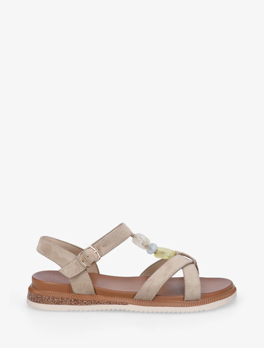 Suède sandalen met sierstenen inzetten. - Mol