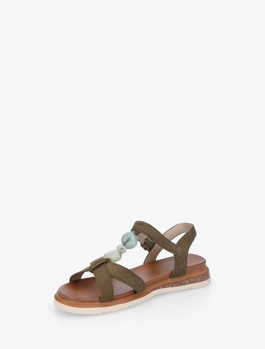 Suède sandalen met sierstenen inzetten. - Kaki - Image 3