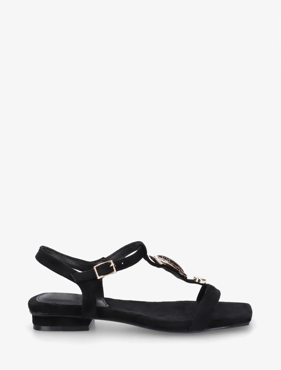 Suède sandalen met stenen inzetstuk - Zwart