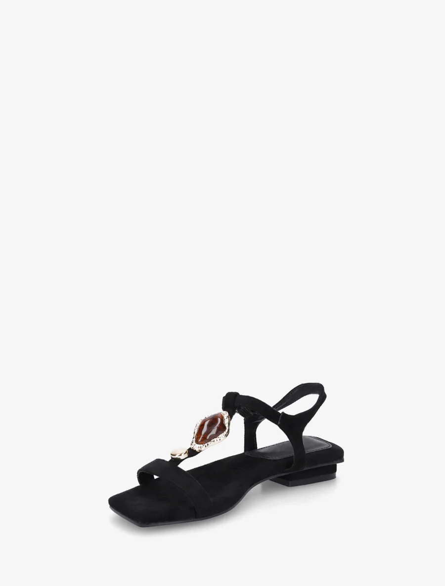 Suède sandalen met stenen inzetstuk - Zwart - Image 3