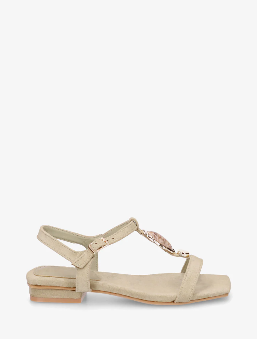 Suède sandalen met stenen inzetstuk - Licht kaki