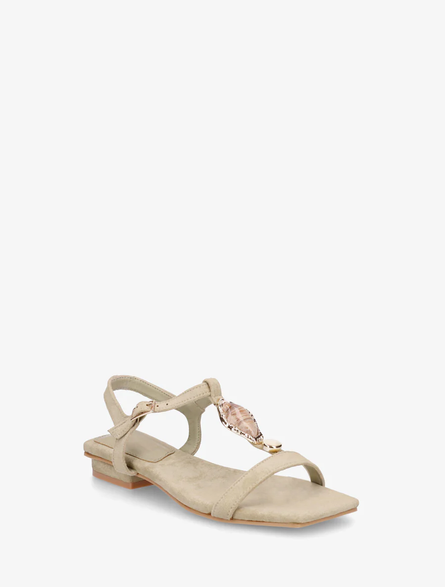 Suède sandalen met stenen inzetstuk - Licht kaki - Image 2