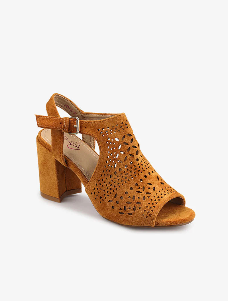 Suede sandalen met stippen - camel - Image 3