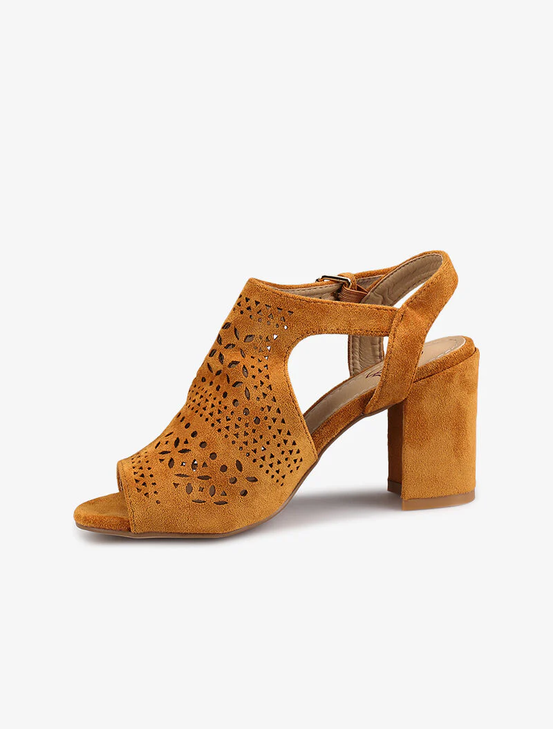 Suede sandalen met stippen - camel - Image 4