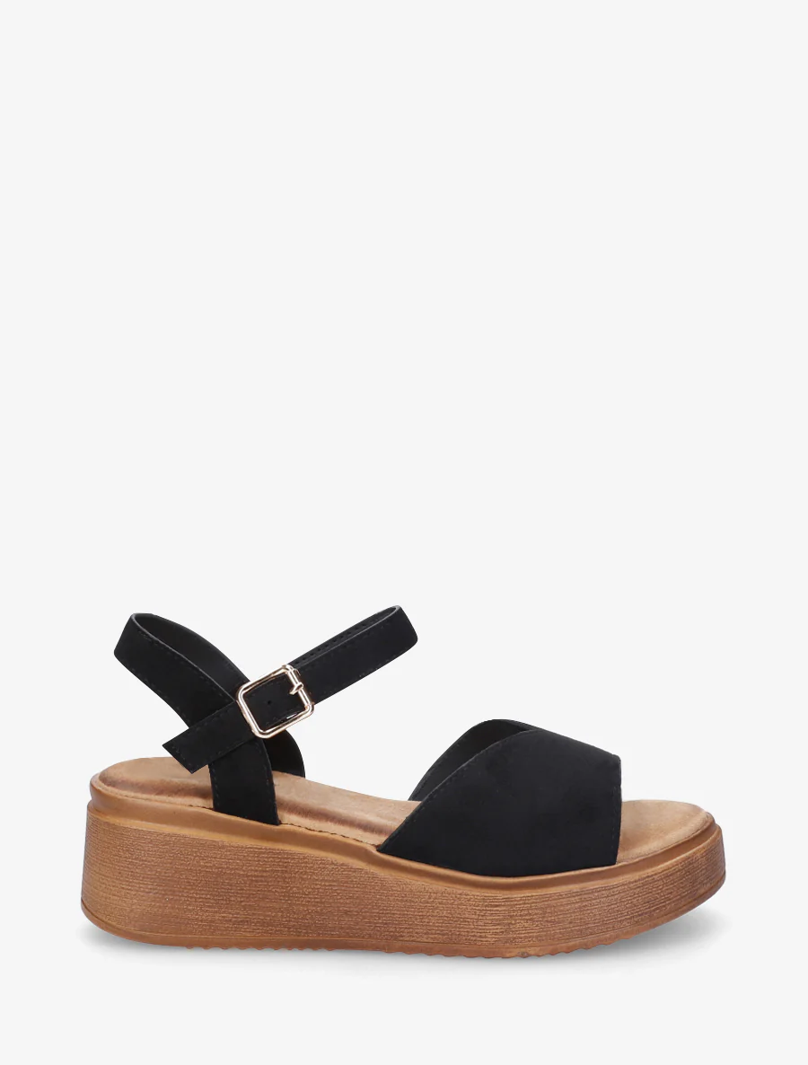 Suède sandalen met V-riem - Zwart