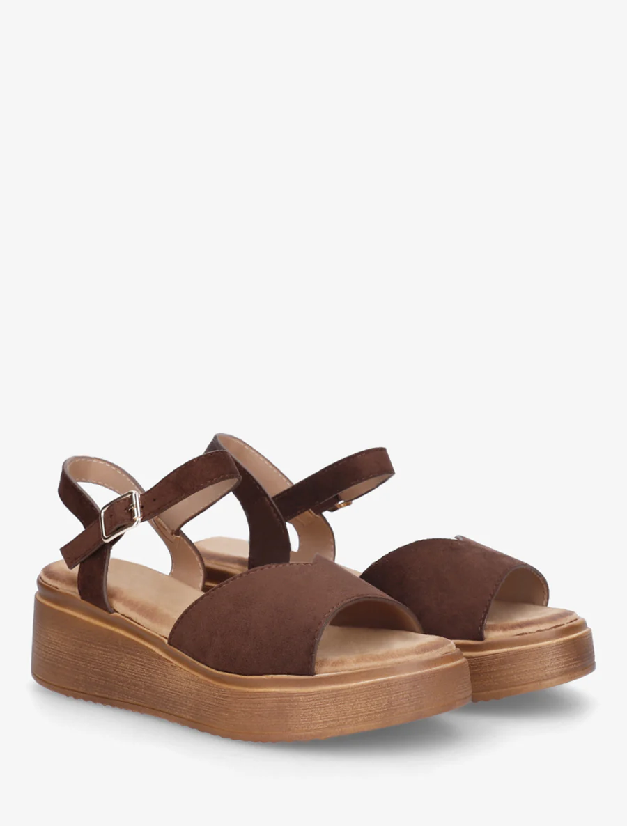 Suède sandalen met V-riem - Bruin - Image 4