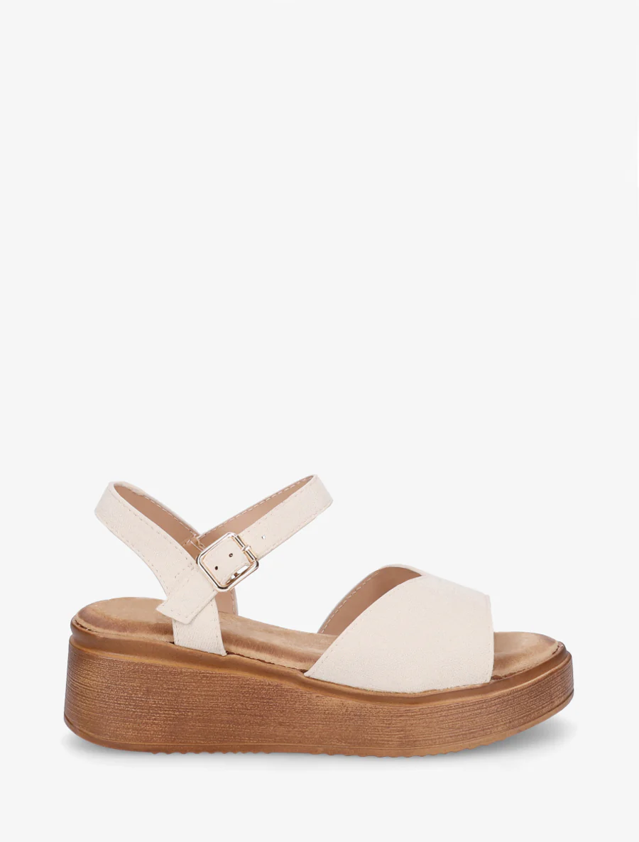 Suède sandalen met V-riem - Beige