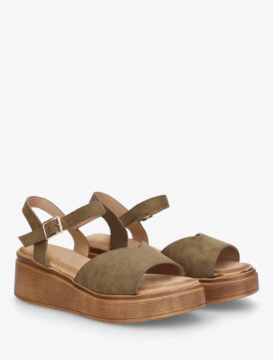 Suède sandalen met V-riem - Kaki - Image 4