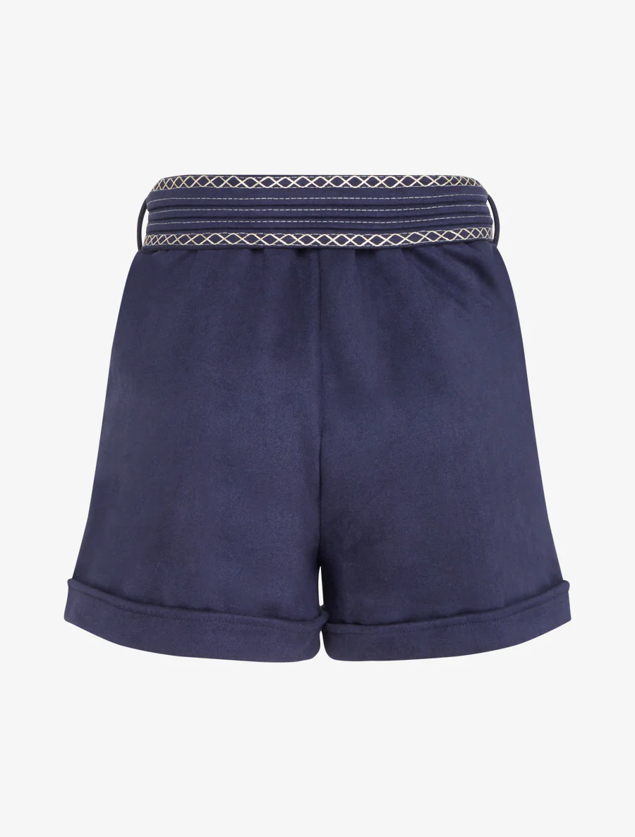 Suède short met geborduurde riem - Marine - Image 2