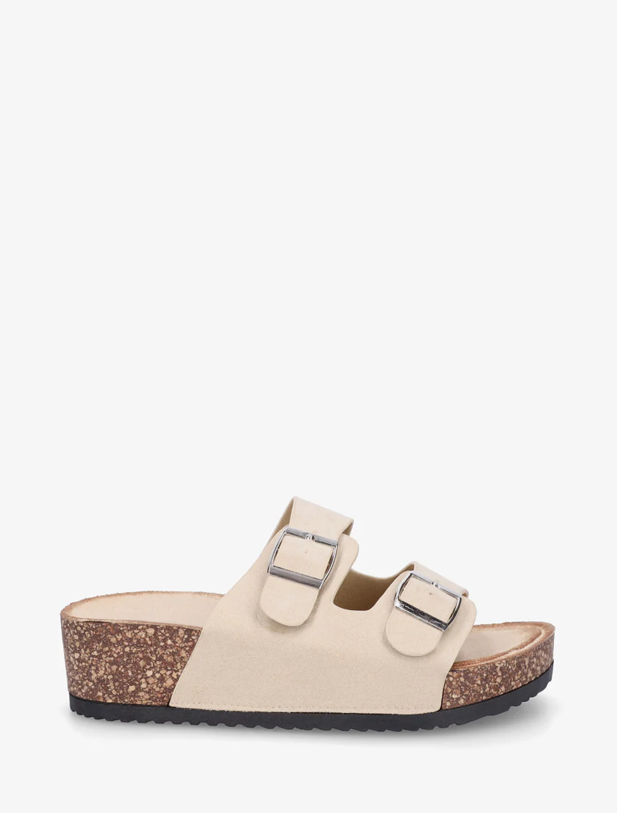 Suède slippers met kurkeffectzool - Beige