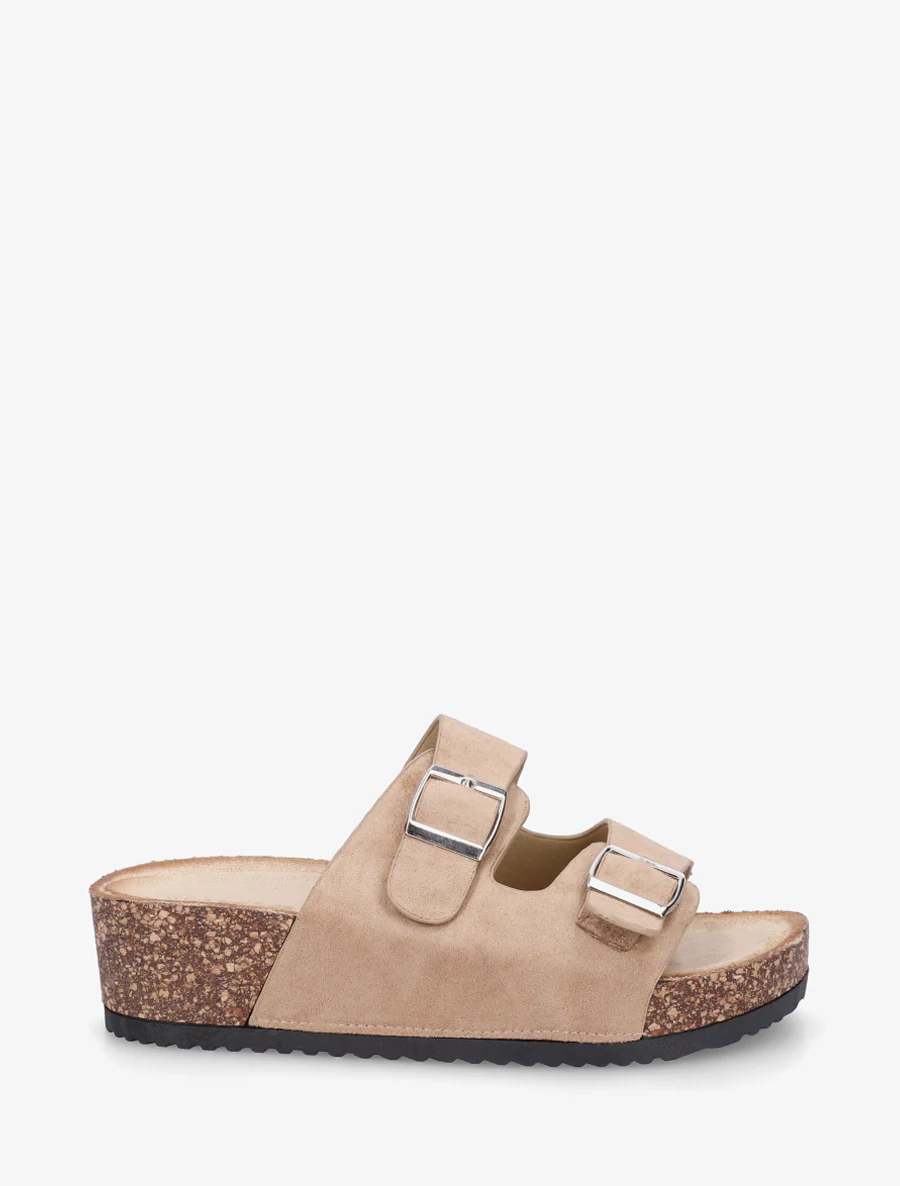 Suède slippers met kurkeffectzool - Mol