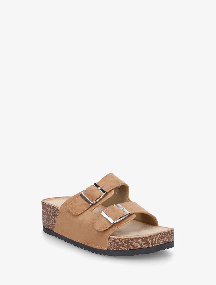Suède slippers met kurkeffectzool - Kameel - Image 2