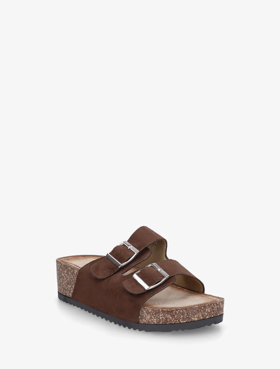 Suède slippers met kurkeffectzool - Bruin - Image 2
