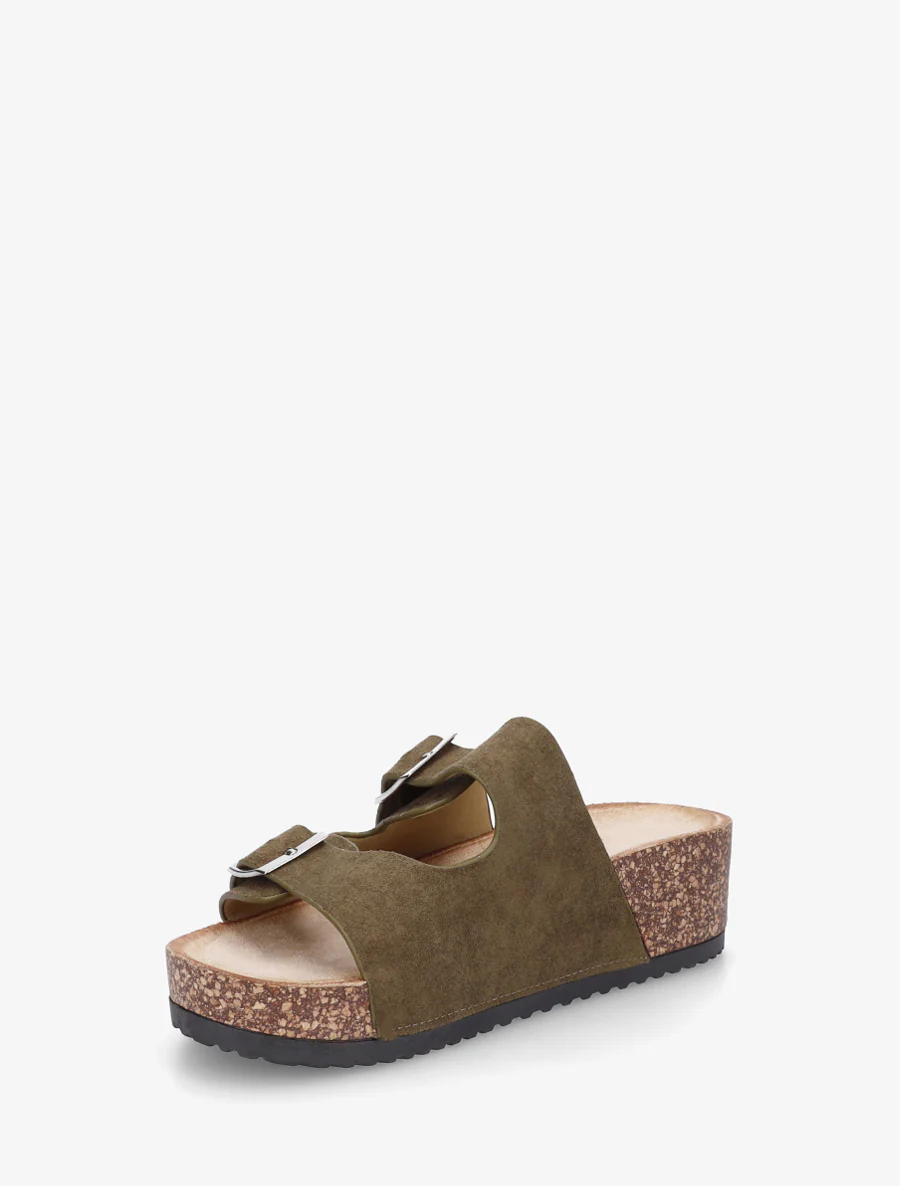 Suède slippers met kurkeffectzool - Kaki - Image 3