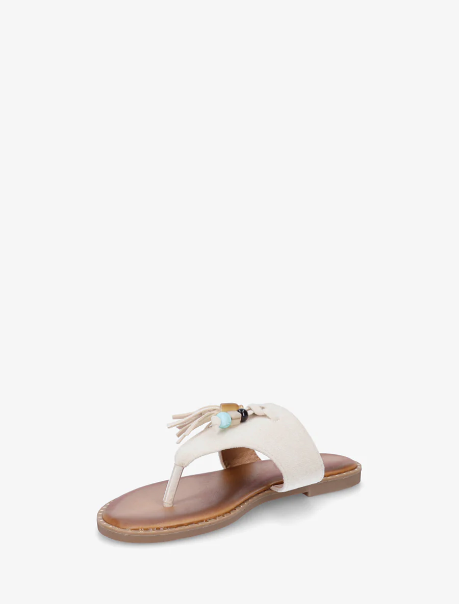 Suède slippers met parels en kwastjes - Beige - Image 3