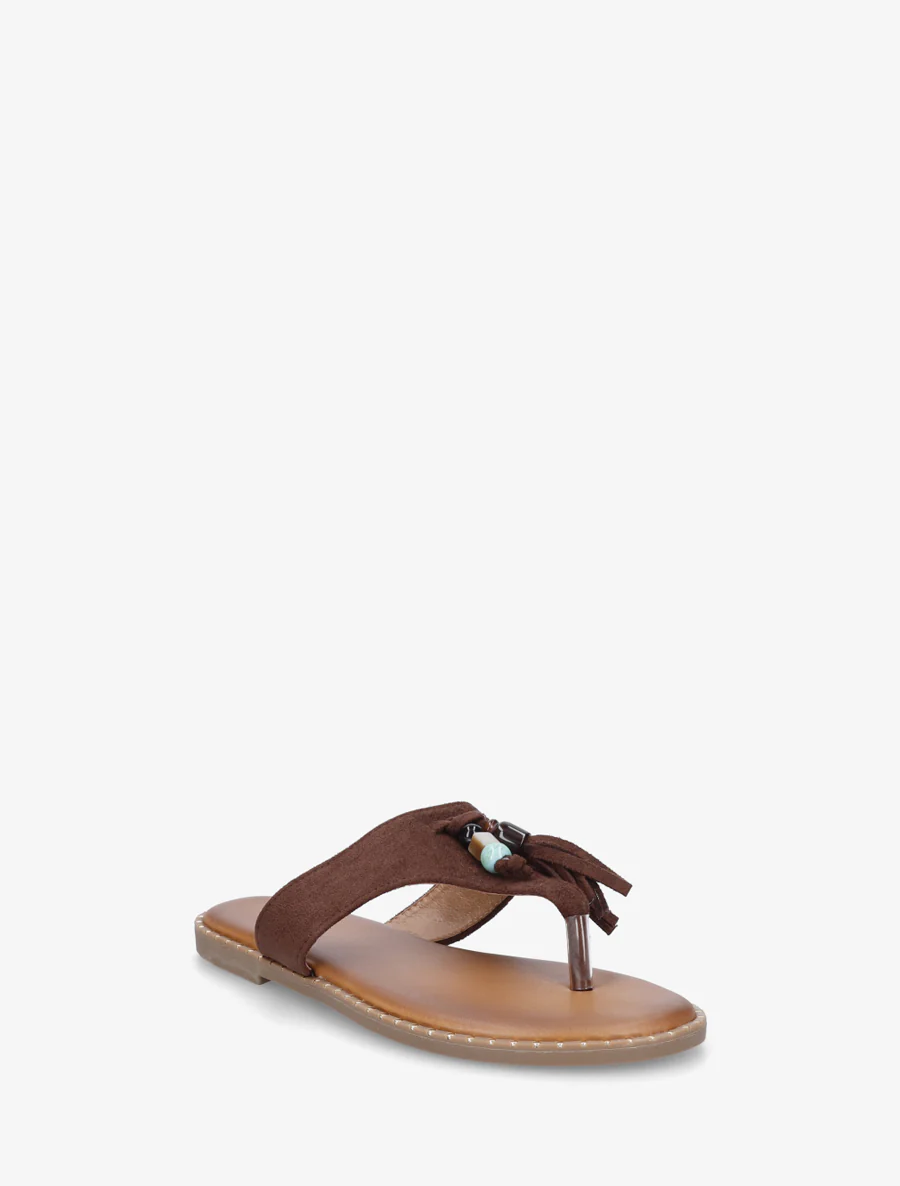 Suède slippers met parels en kwastjes - Bruin - Image 2