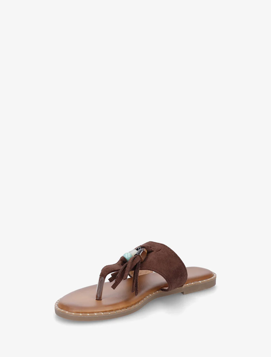 Suède slippers met parels en kwastjes - Bruin - Image 3