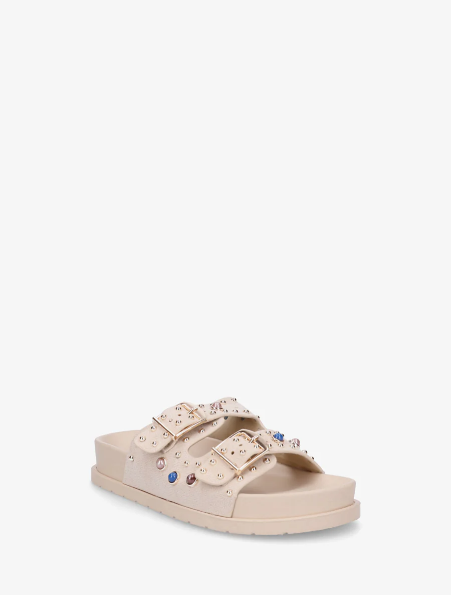 Suède slippers met parels en studs - Beige - Image 2