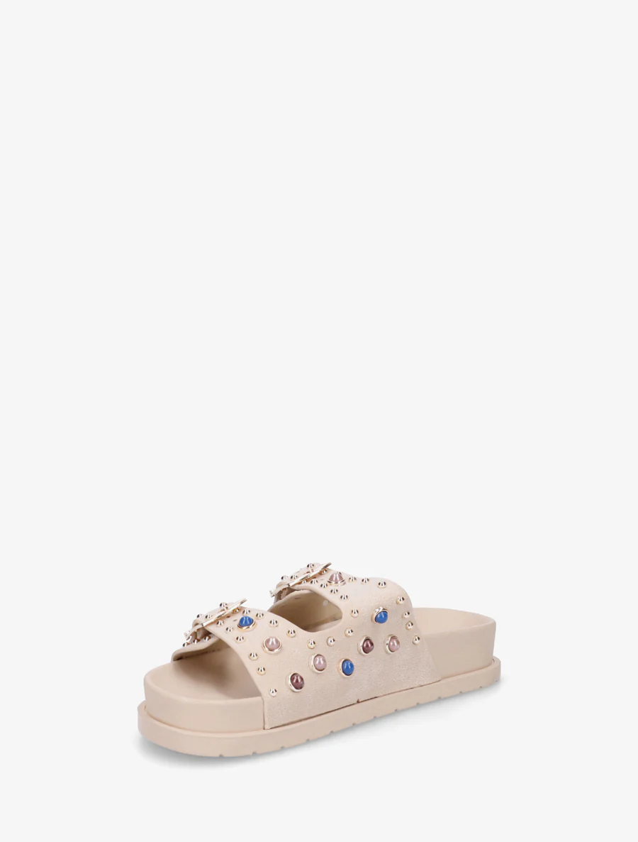 Suède slippers met parels en studs - Beige - Image 3